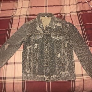 Zara Leopard Print Denim Jacket